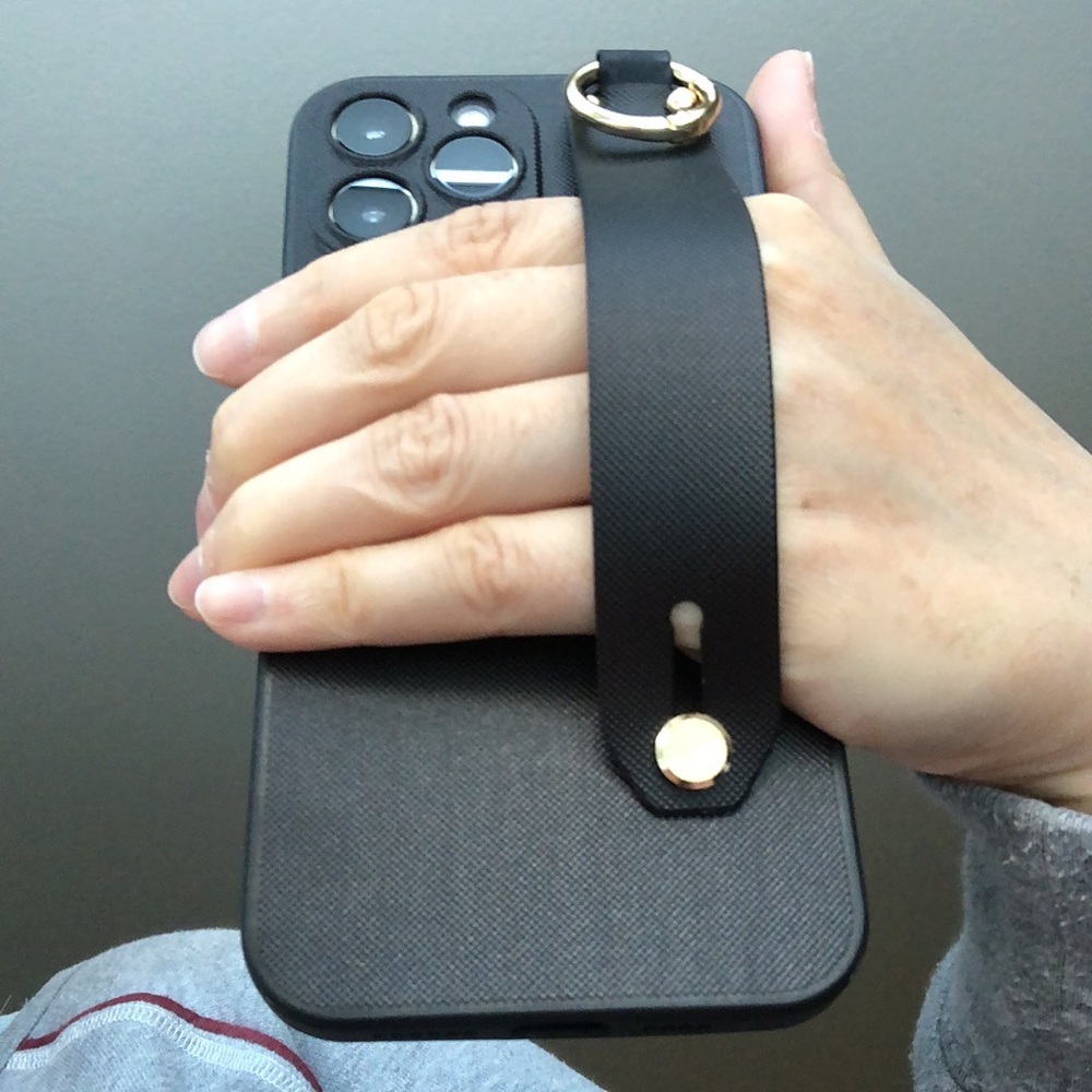 For iPhone 13 pro max phone case with kickstand wrist strap